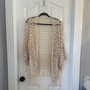Do Everything in Love Cream Crochet Kimono